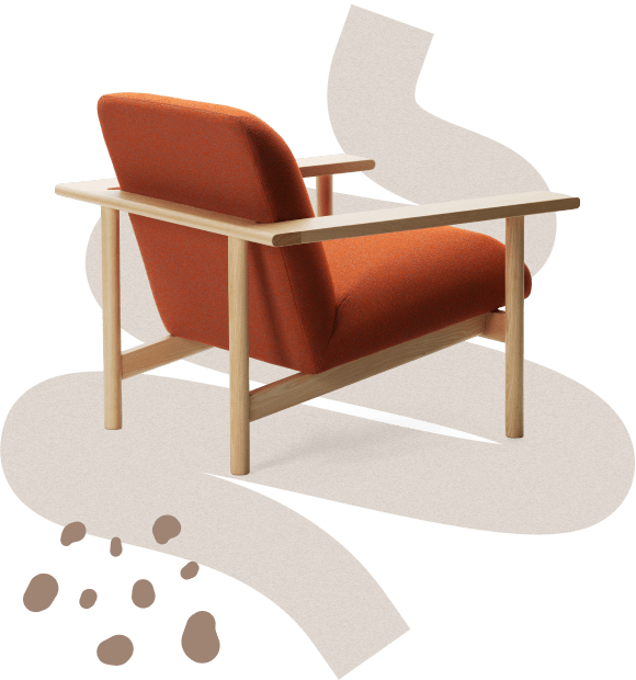 Une chaise avec un coussin orange et une base pivotante.