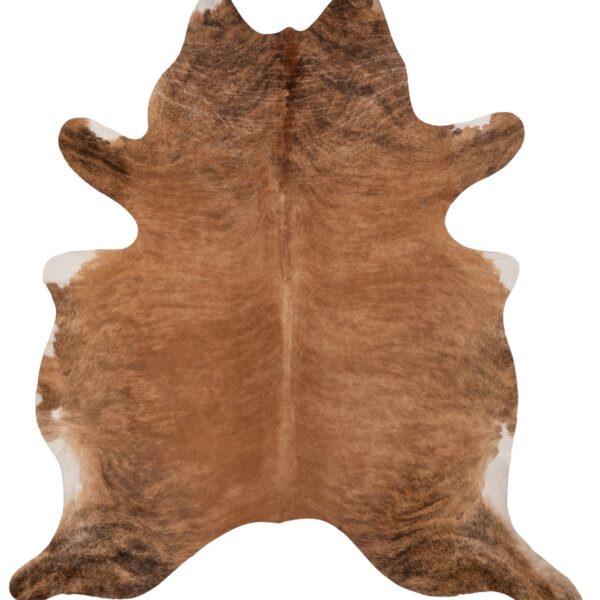 Un élégant Tapis peau de vache marron élégant | 210x180 cm sur fond blanc.