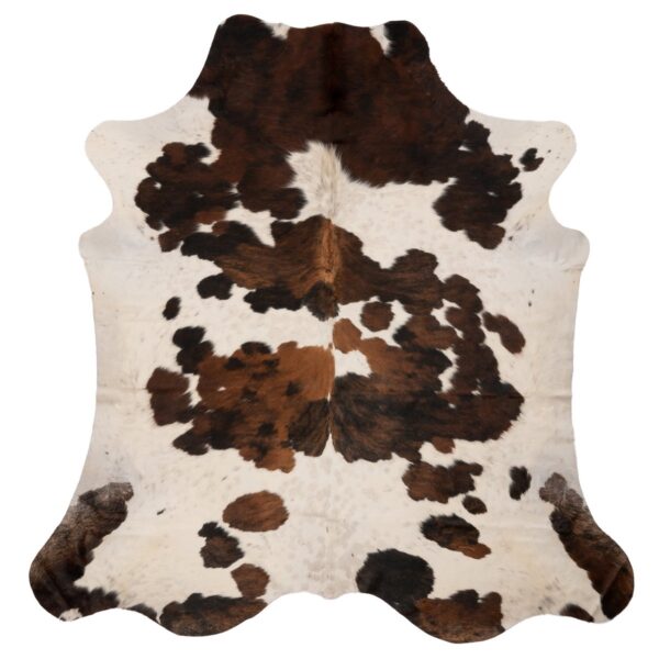 A Tapis en peau de vache véritable blanc et brun | 210x180 cm sur fond blanc.