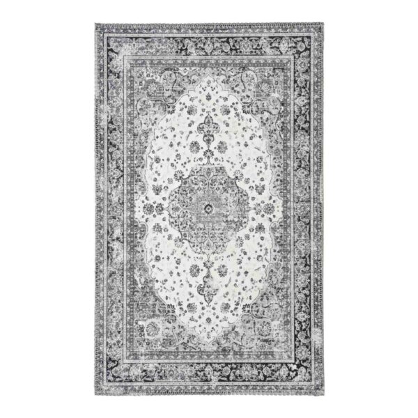 Un Tapis porte d'entrée intérieur noir et blanc | Tapis de 80x50 cm au design fleuri, parfait pour l'intérieur.