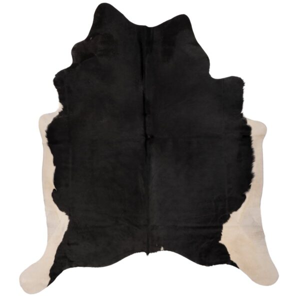 Un tapis Tapis XXL en peau de vache blanc et noir | 210x180 cm, en blanc et noir, avec une peau de vache, sur un fond blanc.