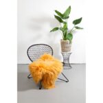 Un tapis peau de mouton jaune | 100×65 cm orange avec une plante en pot.