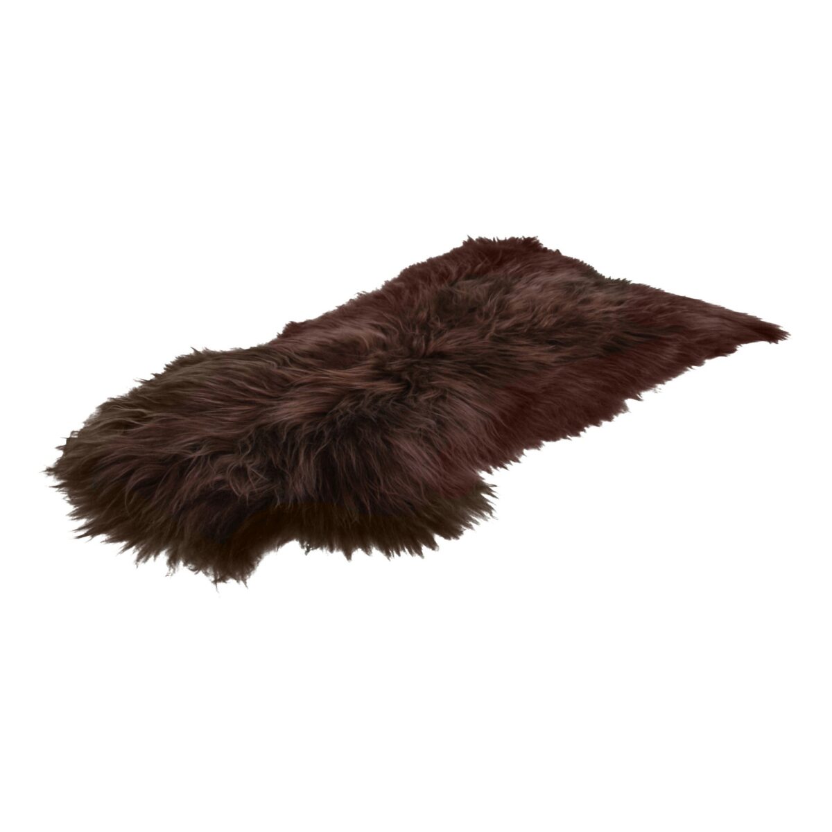 Un petit tapis peau de mouton marron | 100×65 cm sur un fond blanc.