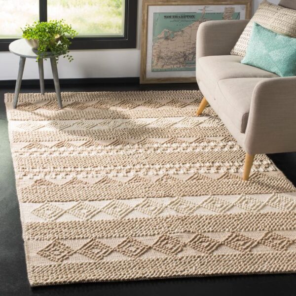 Tapis beige rectangulaire en laine au style bohème