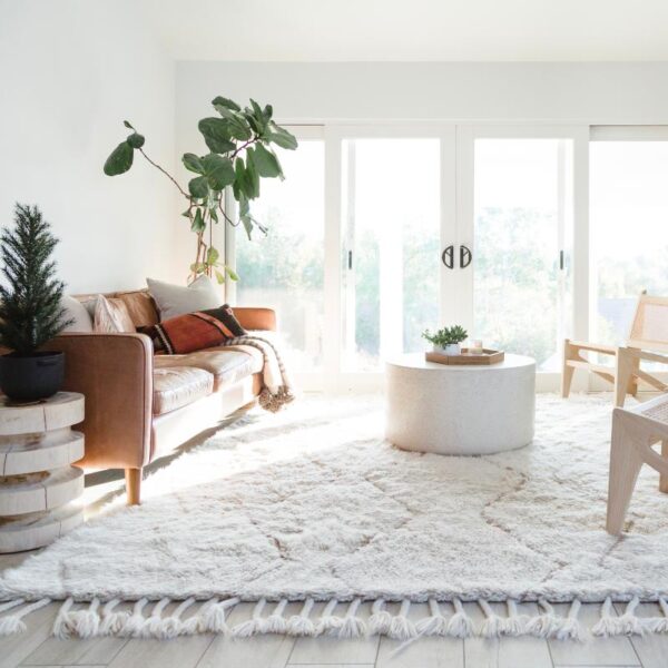 Tapis blanc au style scandinave dans un salon nordique