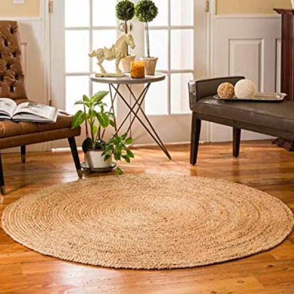 Tapis rond en jute tissé et noué à la main