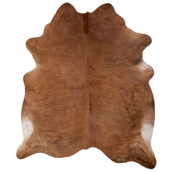 Un grand tapis peau de vache en qualité supérieure marron sur un fond blanc de qualité supérieure.
