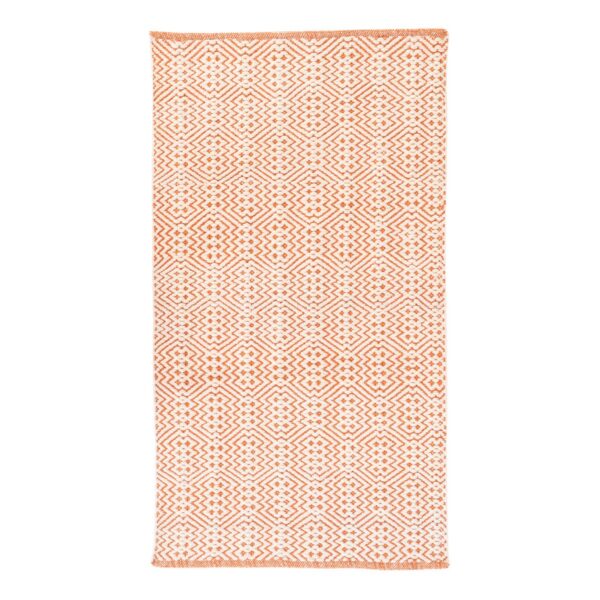 Un Tapis plastique recyclé | Serviette de plage 150x80 cm au motif orange et blanc fabriquée à partir de plastique recyclé.