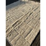 Un Tapis Beni Ouarain blanc en laine sur le sol.