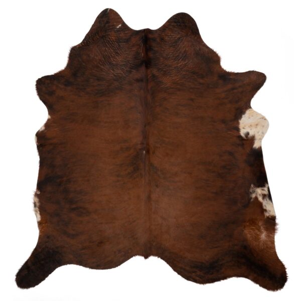 Tapis peau de vache XL marron sur fond blanc.