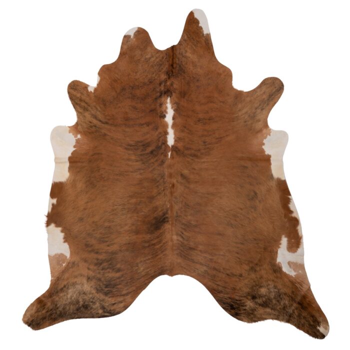 Un tapis peau de vache marron naturel | 210x180 cm sur un fond blanc.
