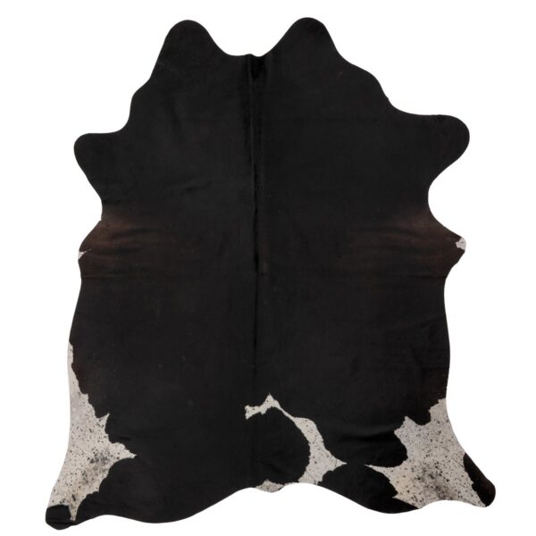 Un tapis peau de vache noir et blanc | 210x180 cm sur un fond blanc.