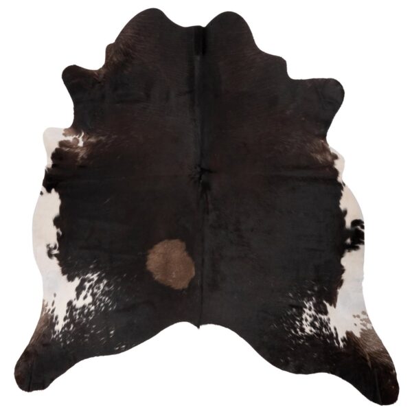 A Tapis peau de vache unique couleur marron | 180×160 cm sur fond blanc.