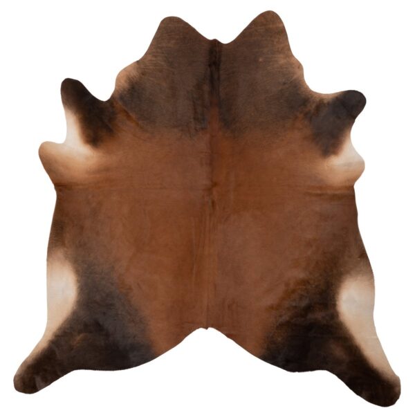 Un tapis peau de vache haut de gamme marron | 210x180 cm, sur un fond blanc.
