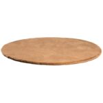 Un tapis rond beige sur fond blanc.