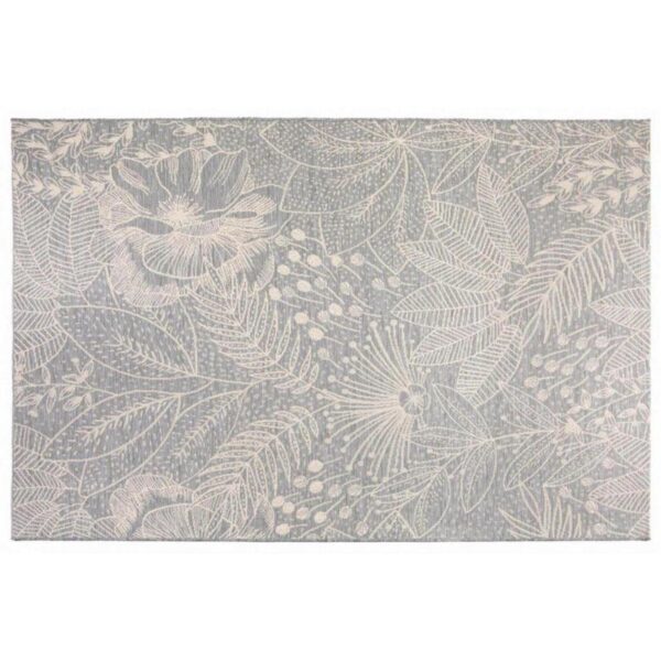Un tapis gris avec un motif floral.