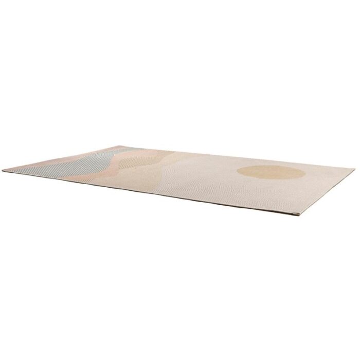 Un tapis avec un motif beige dessus.