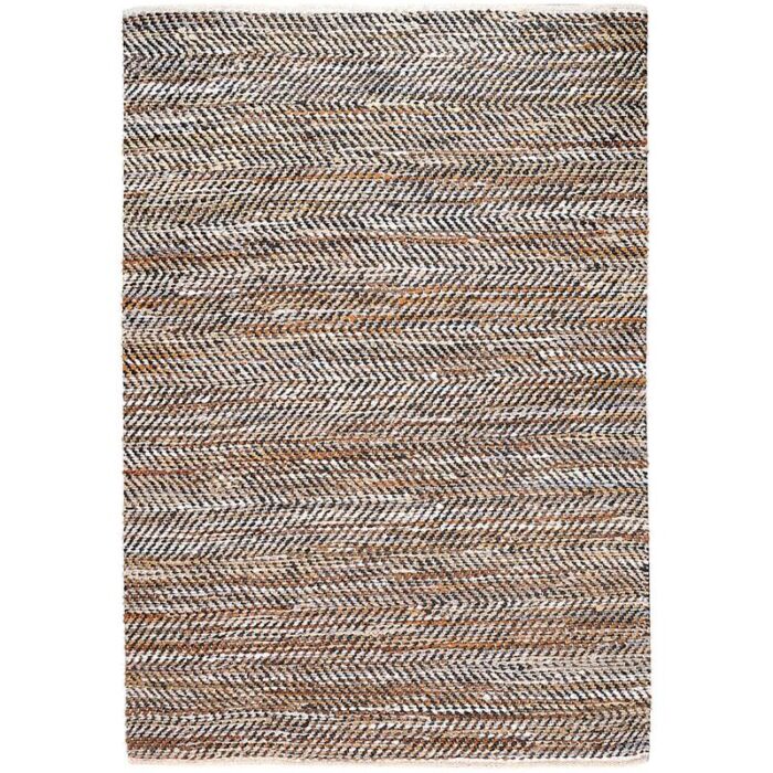 Un tapis gris et beige avec un motif tressé.