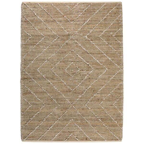 Un tapis en jute beige avec un motif en losange.