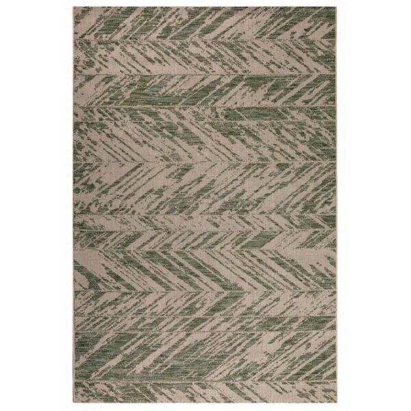 Un tapis vert avec un motif à chevrons.
