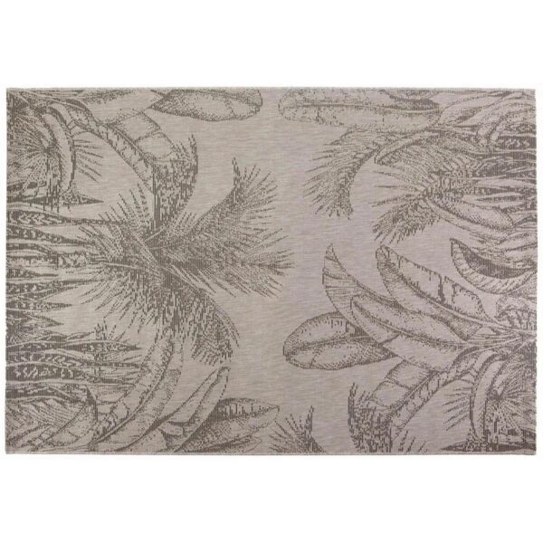 Un tapis avec des feuilles de palmier dessus.