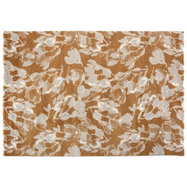 Un tapis fleuri marron sur fond blanc.