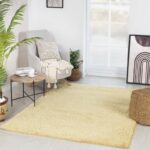 Salon moderne avec fauteuil, tapis et plantes.