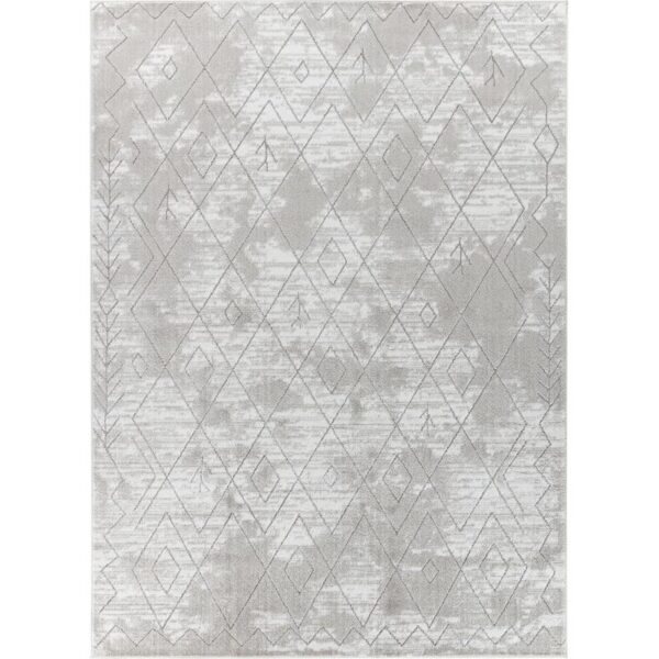 Tapis gris motifs géométriques modernes.