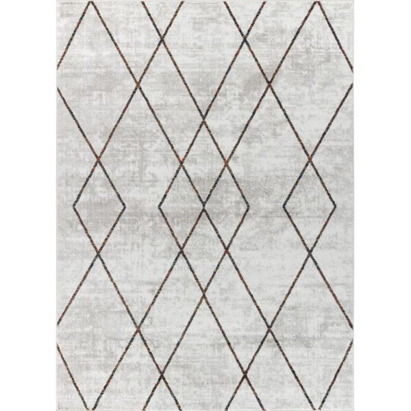 Tapis moderne motifs géométriques gris.
