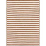 Tapis rayé marron et blanc.