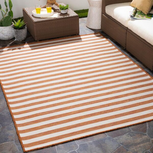 Tapis rayé extérieur terrasse moderne.