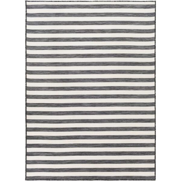 Tapis rayé noir et blanc moderne.