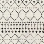 Tapis à motifs géométriques noir et blanc.