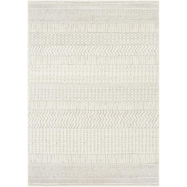 Tapis motifs géométriques noir et blanc.