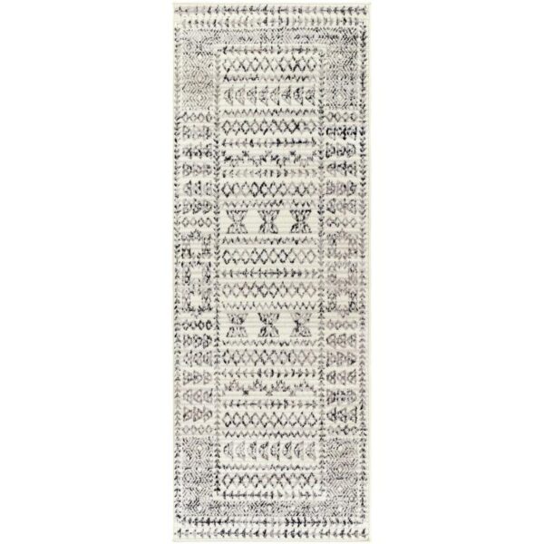 Tapis motif ethnique noir et blanc.