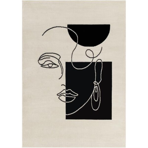 Tapis moderne visage abstrait noir et blanc.