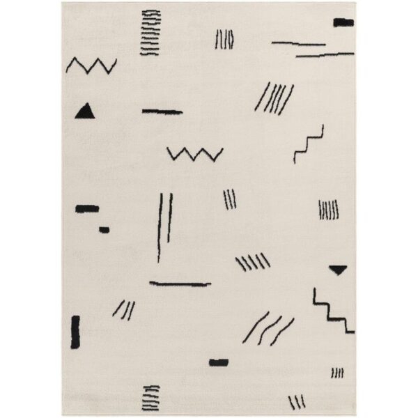 Tapis design moderne motifs géométriques noir et blanc.
