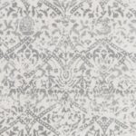 Tissu damassé gris et blanc, motif floral vintage.