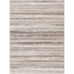 Tapis moderne rayé gris et blanc.