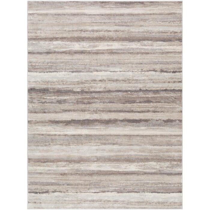 Tapis moderne rayé gris et blanc.