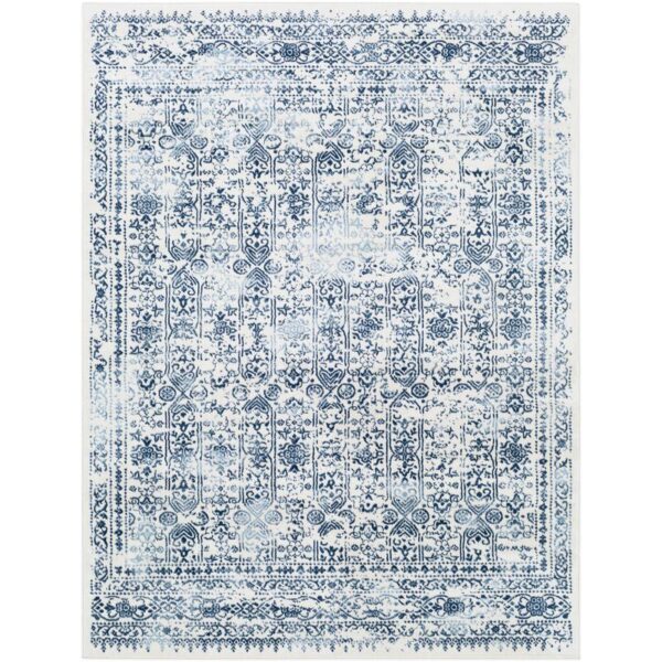 Tapis persan vintage bleu et blanc.