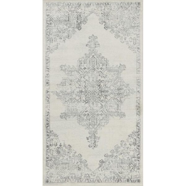 Tapis persan blanc à motifs gris.
