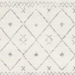 Tapis à motifs géométriques blancs et gris.
