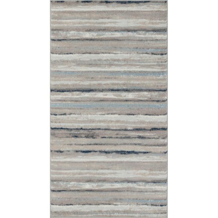 Tapis moderne à rayures gris et bleu.