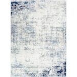 Tapis moderne abstrait bleu et blanc.