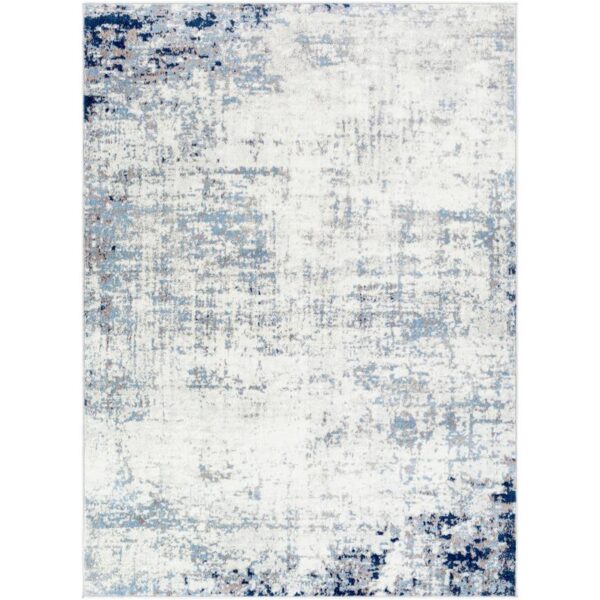 Tapis moderne abstrait bleu et blanc.