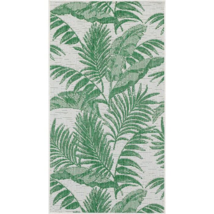 Tissu tropical vert à motifs de feuilles de palmiers.