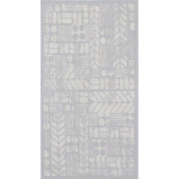 Tapis motifs géométriques gris.
