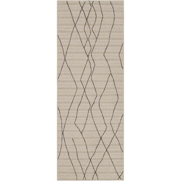 Tapis beige à motifs ondulés noirs contemporains