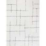 Tapis moderne blanc motif grille noir.